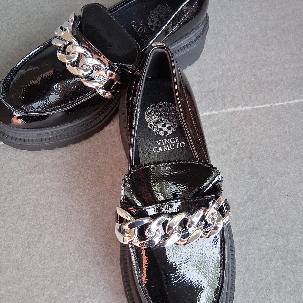 Vince Camuto Black and Silver Loafers with Chunky Sole - Picture 3 of 4